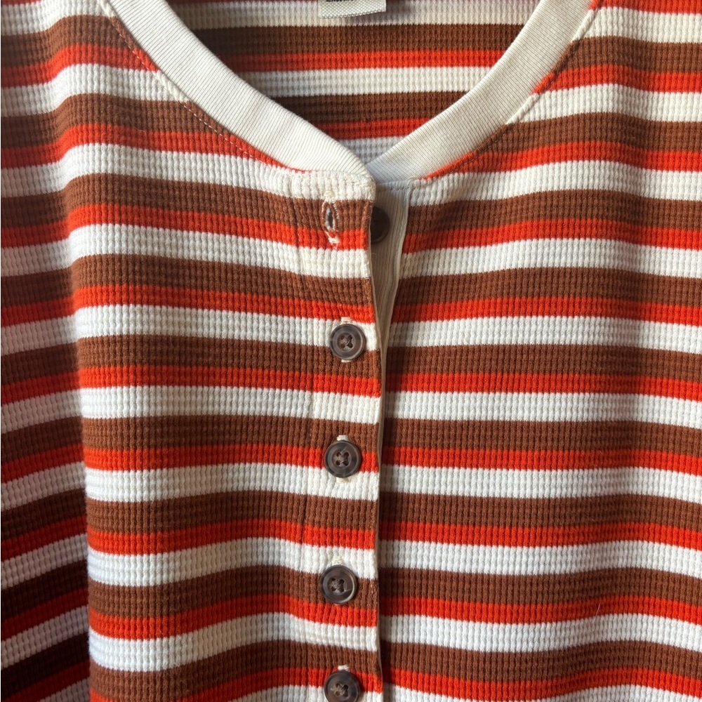 Duluth Trading Women's Burly Thermal Waffle Henley Striped - Picture 7 of 12